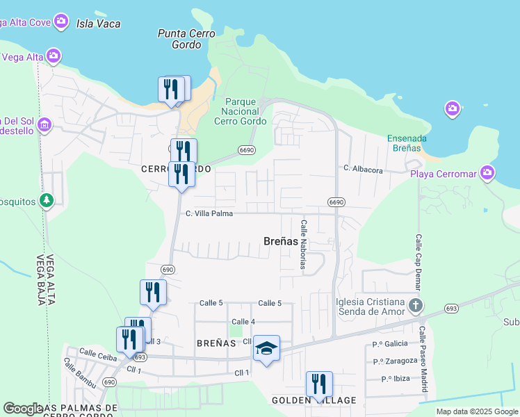 map of restaurants, bars, coffee shops, grocery stores, and more near in Sabana