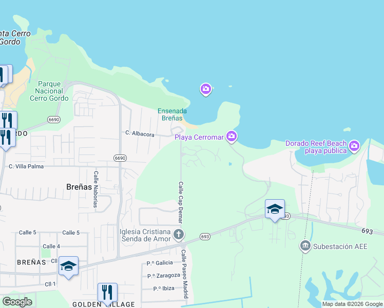 map of restaurants, bars, coffee shops, grocery stores, and more near in Sabana