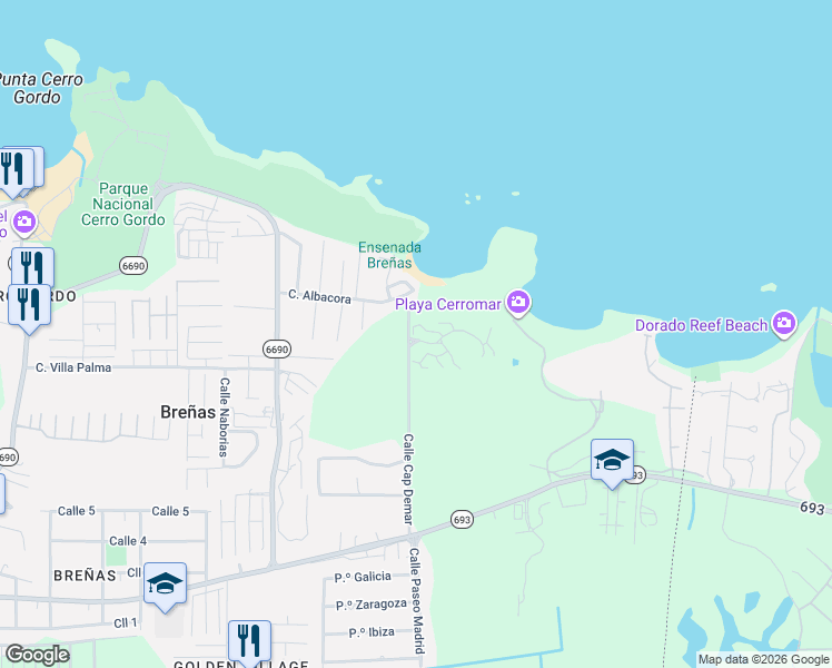 map of restaurants, bars, coffee shops, grocery stores, and more near in Sabana