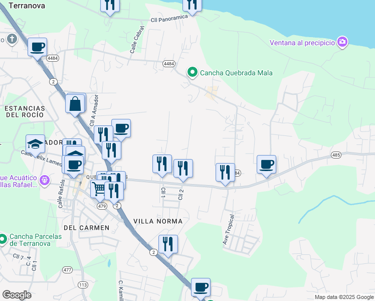 map of restaurants, bars, coffee shops, grocery stores, and more near Calle San Francisco in Terranova