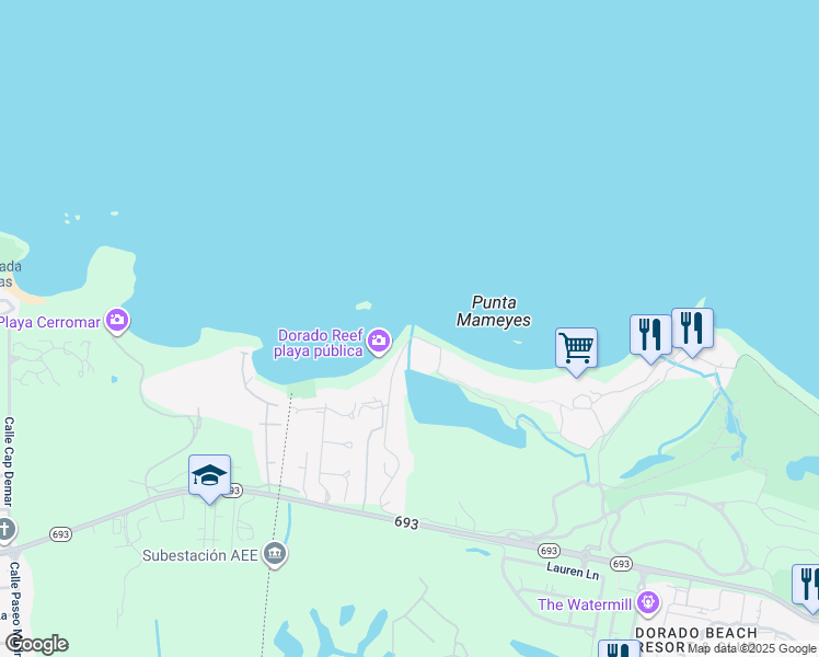 map of restaurants, bars, coffee shops, grocery stores, and more near Rockefeller Nature Trail in Dorado
