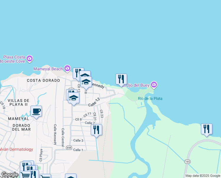 map of restaurants, bars, coffee shops, grocery stores, and more near 113 Calle Kennedy in Dorado