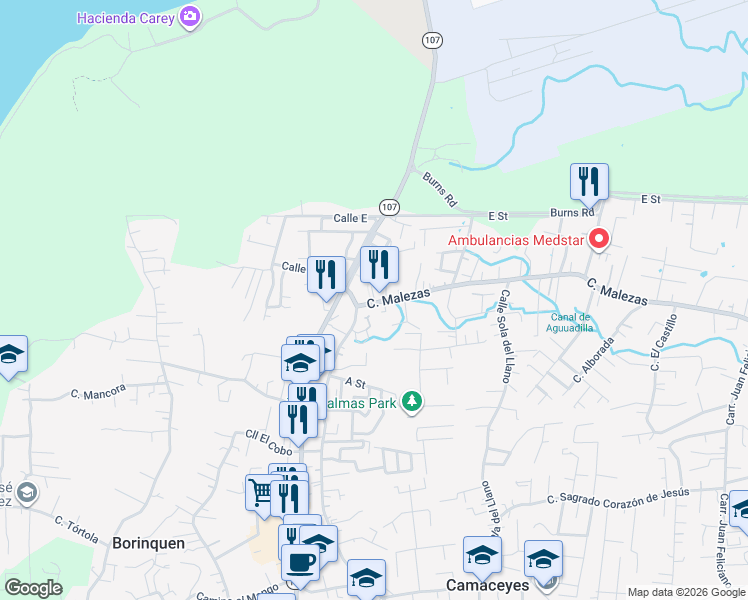 map of restaurants, bars, coffee shops, grocery stores, and more near in Aguadilla