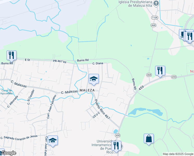 map of restaurants, bars, coffee shops, grocery stores, and more near Paseo Del Parque in Aguadilla