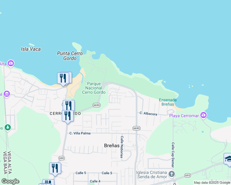map of restaurants, bars, coffee shops, grocery stores, and more near PR-6690 in Dorado