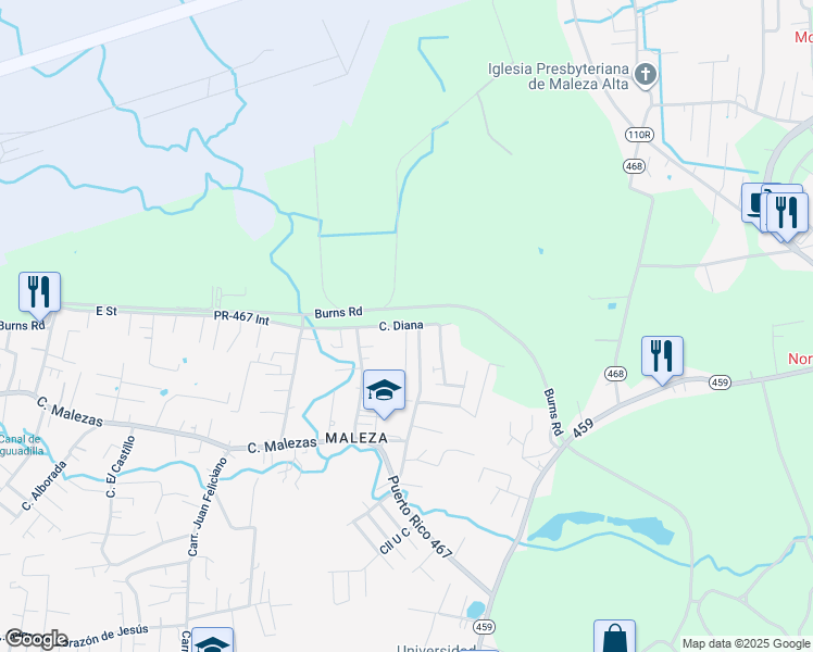 map of restaurants, bars, coffee shops, grocery stores, and more near Paseo Del Parque in Aguadilla