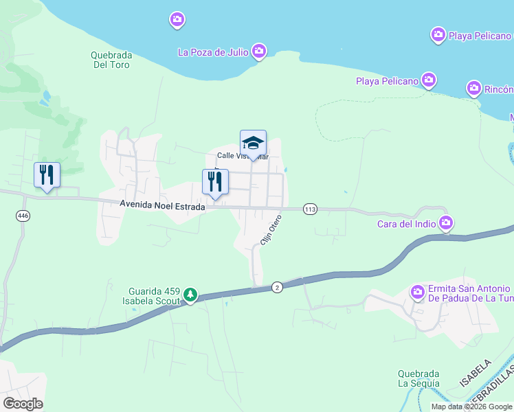 map of restaurants, bars, coffee shops, grocery stores, and more near 442 Avenida Noel Estrada in Isabela