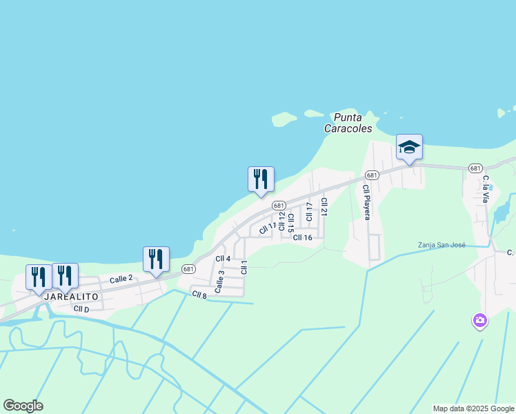 map of restaurants, bars, coffee shops, grocery stores, and more near Puerto Rico 681 in Arecibo