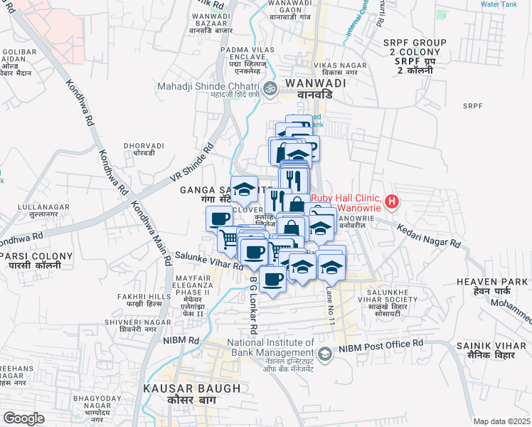 map of restaurants, bars, coffee shops, grocery stores, and more near in Pune