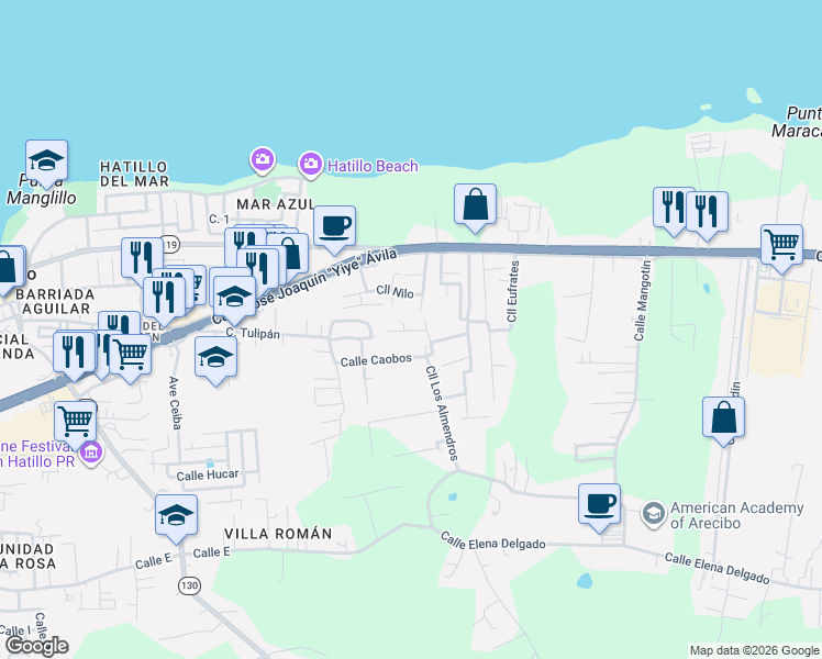 map of restaurants, bars, coffee shops, grocery stores, and more near in Hatillo