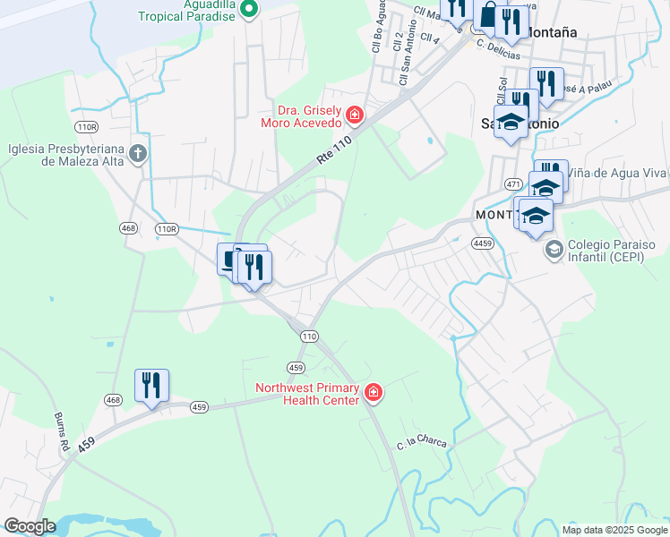 map of restaurants, bars, coffee shops, grocery stores, and more near Calle Bo Aguacate in Aguadilla