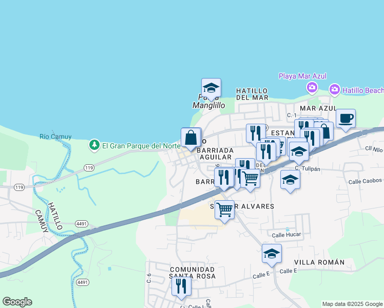 map of restaurants, bars, coffee shops, grocery stores, and more near in Hatillo
