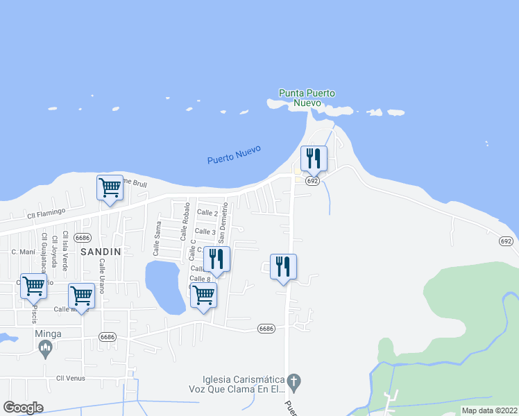 map of restaurants, bars, coffee shops, grocery stores, and more near Calle Roca Mar in Vega Baja