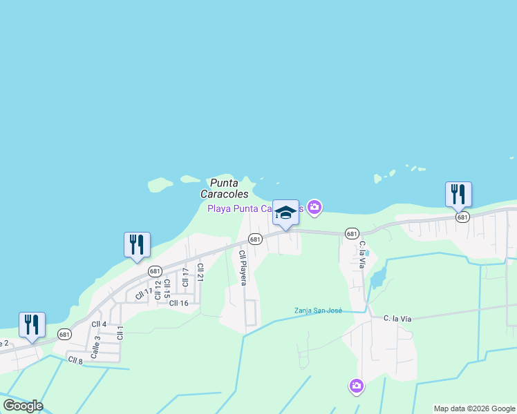 map of restaurants, bars, coffee shops, grocery stores, and more near Puerto Rico 681 in Arecibo