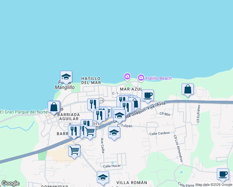 map of restaurants, bars, coffee shops, grocery stores, and more near Calle 3 in Hatillo