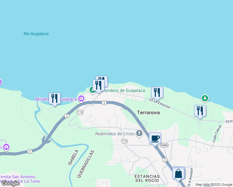 map of restaurants, bars, coffee shops, grocery stores, and more near in Terranova, Quebradillas, Puerto Rico