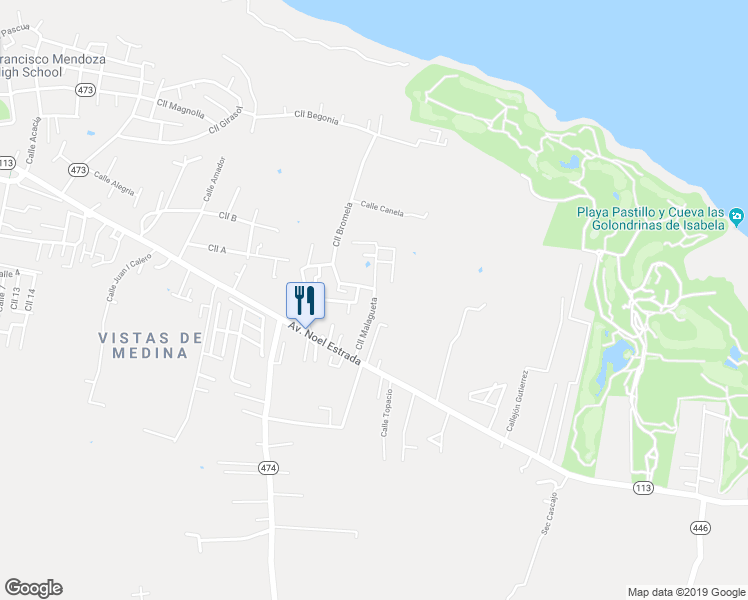 map of restaurants, bars, coffee shops, grocery stores, and more near Calle Malagueta in Isabela