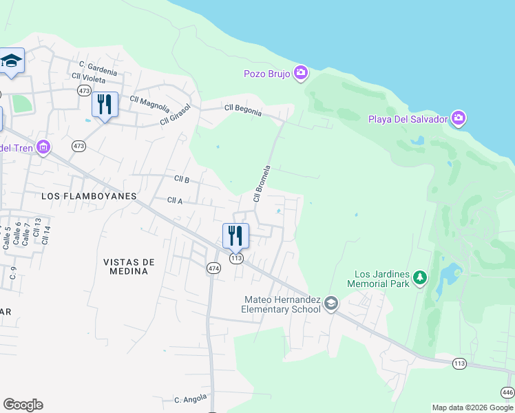 map of restaurants, bars, coffee shops, grocery stores, and more near Calle Malagueta in Isabela