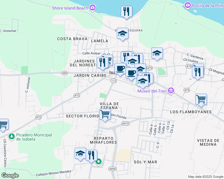 map of restaurants, bars, coffee shops, grocery stores, and more near in Isabela