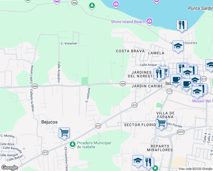map of restaurants, bars, coffee shops, grocery stores, and more near in Isabela