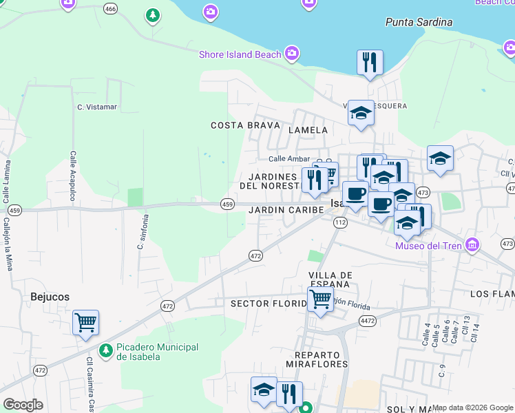 map of restaurants, bars, coffee shops, grocery stores, and more near in Isabela