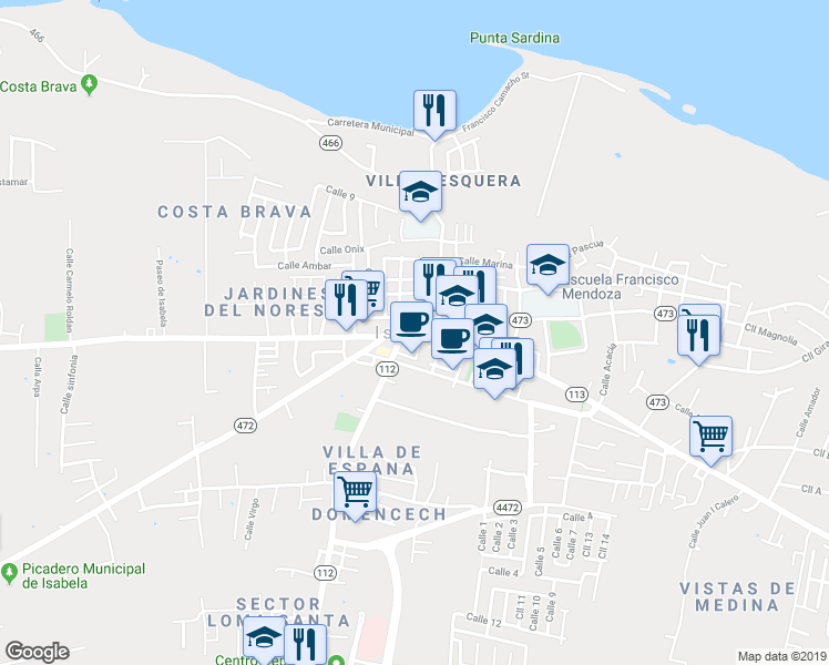 map of restaurants, bars, coffee shops, grocery stores, and more near in Isabela