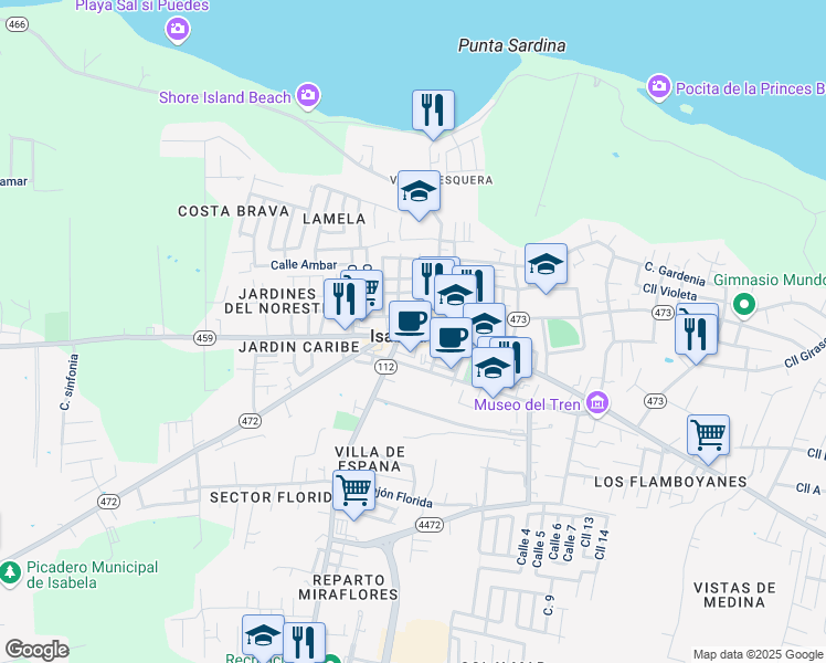 map of restaurants, bars, coffee shops, grocery stores, and more near in Isabela