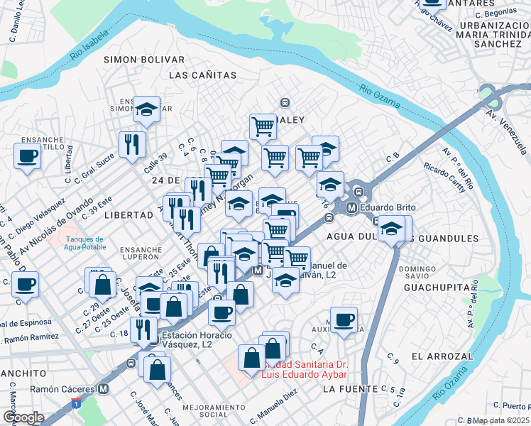 map of restaurants, bars, coffee shops, grocery stores, and more near Calle Jose Nicolas Casimiro in Santo Domingo