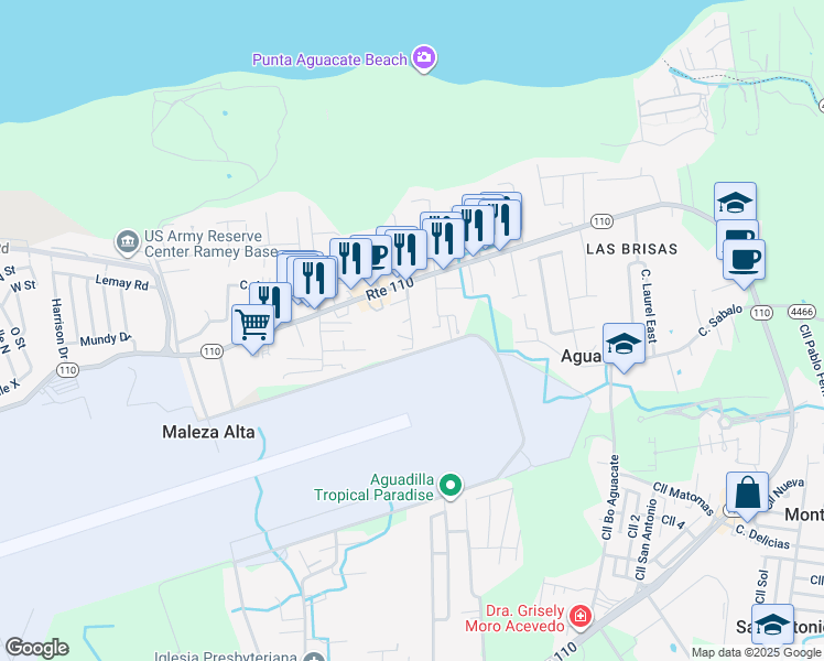 map of restaurants, bars, coffee shops, grocery stores, and more near in Maleza Alta