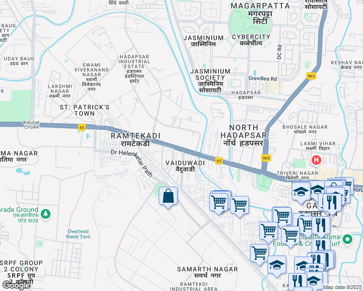 map of restaurants, bars, coffee shops, grocery stores, and more near Pune - Solapur Road in Pune