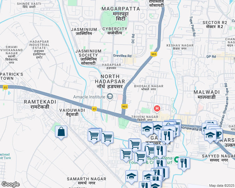 map of restaurants, bars, coffee shops, grocery stores, and more near Bypass Road in Pune