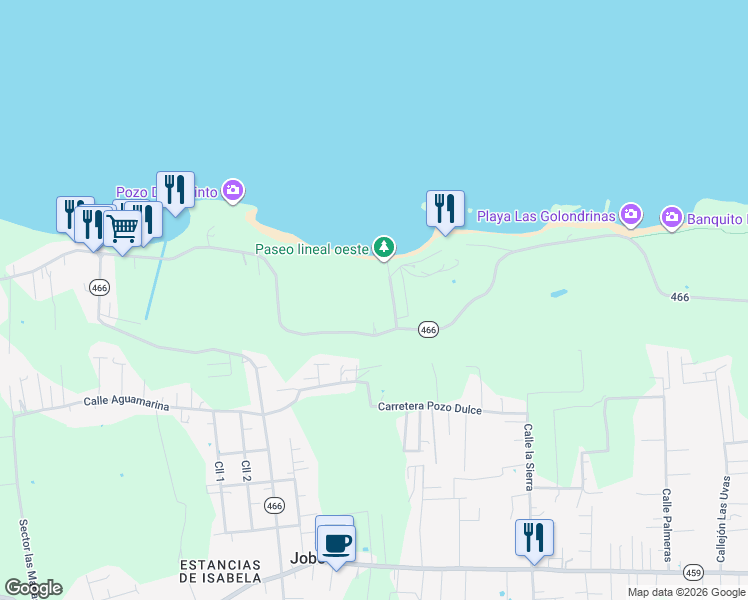 map of restaurants, bars, coffee shops, grocery stores, and more near Puerto Rico 466 in Isabela