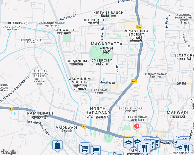 map of restaurants, bars, coffee shops, grocery stores, and more near Slip Road to Tower-3/4 in Pune