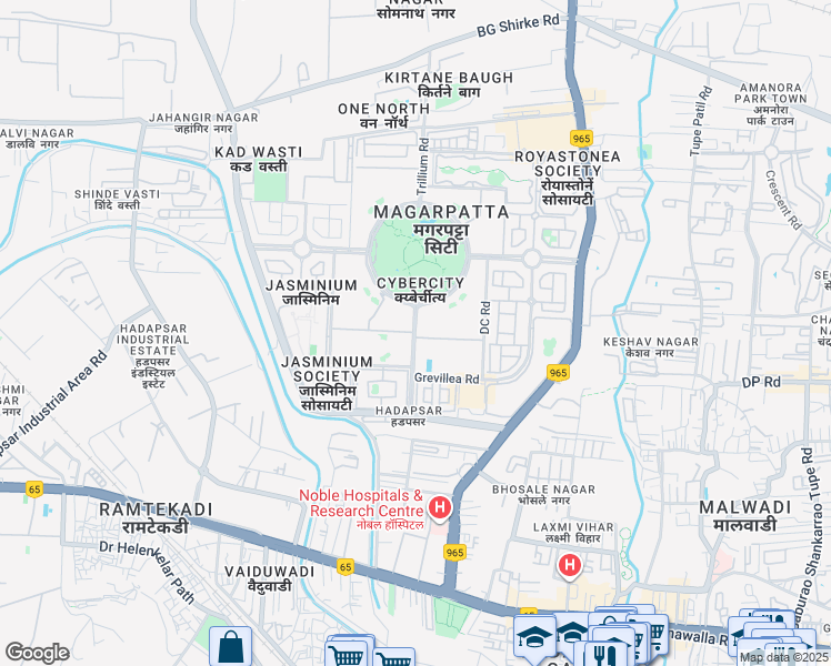map of restaurants, bars, coffee shops, grocery stores, and more near Slip Road to Tower-3/4 in Pune