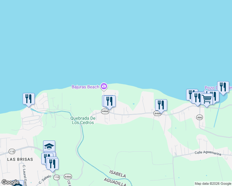 map of restaurants, bars, coffee shops, grocery stores, and more near Puerto Rico 4466 in Bajura