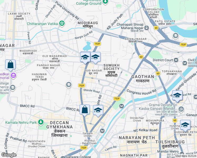 map of restaurants, bars, coffee shops, grocery stores, and more near 549 Ghole Road in Pune
