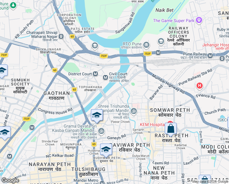map of restaurants, bars, coffee shops, grocery stores, and more near Veer Santaji Ghorpade Road in Pune