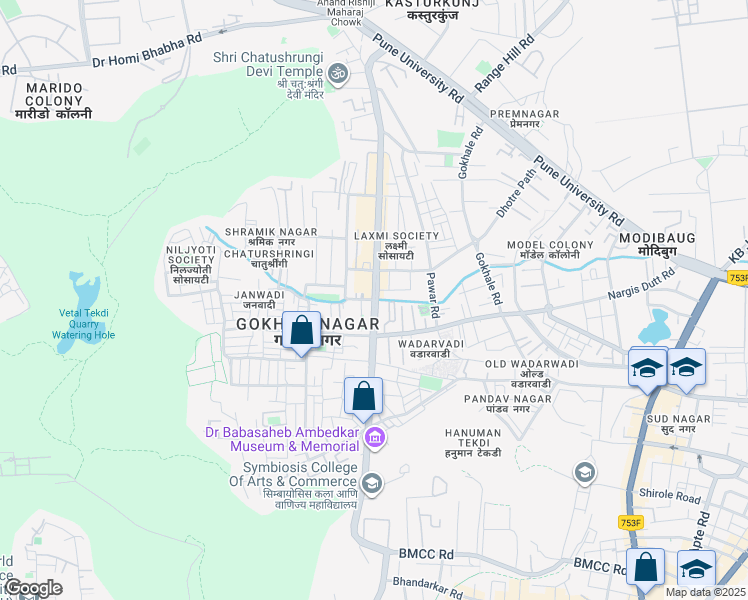 map of restaurants, bars, coffee shops, grocery stores, and more near Senapati Bapat Road in Pune