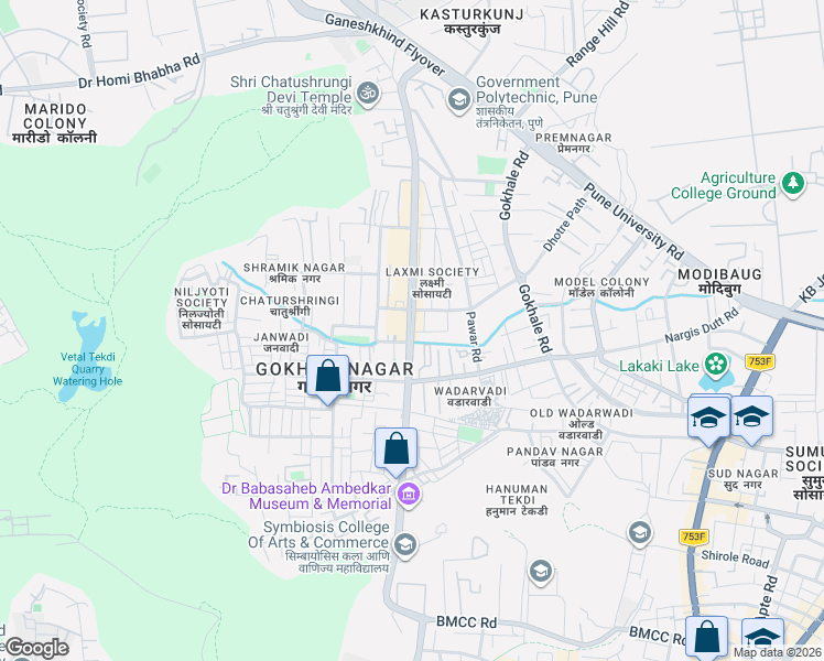 map of restaurants, bars, coffee shops, grocery stores, and more near Senapati Bapat Road in Pune