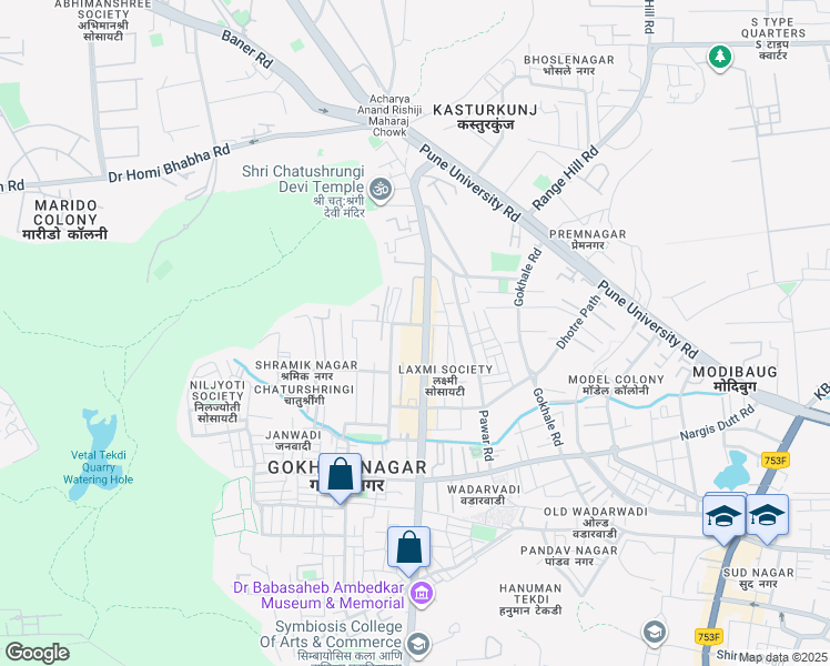 map of restaurants, bars, coffee shops, grocery stores, and more near Senapati Bapat Road in Pune