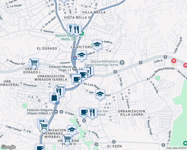 map of restaurants, bars, coffee shops, grocery stores, and more near Avenida Konrad Adenauer in Santo Domingo