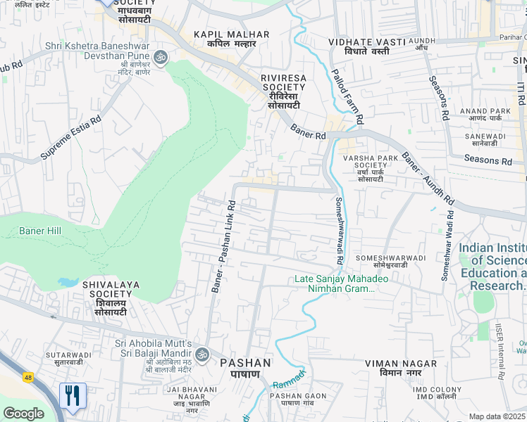 map of restaurants, bars, coffee shops, grocery stores, and more near Baner - Pashan Link Road in Pune