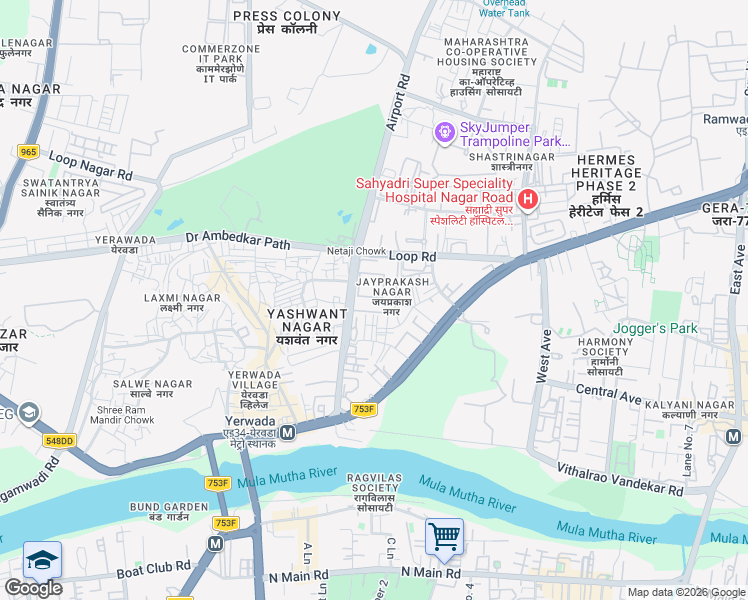 map of restaurants, bars, coffee shops, grocery stores, and more near Off Airport Road in Pune