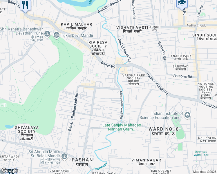 map of restaurants, bars, coffee shops, grocery stores, and more near Baner - Pashan Link Road in Pune