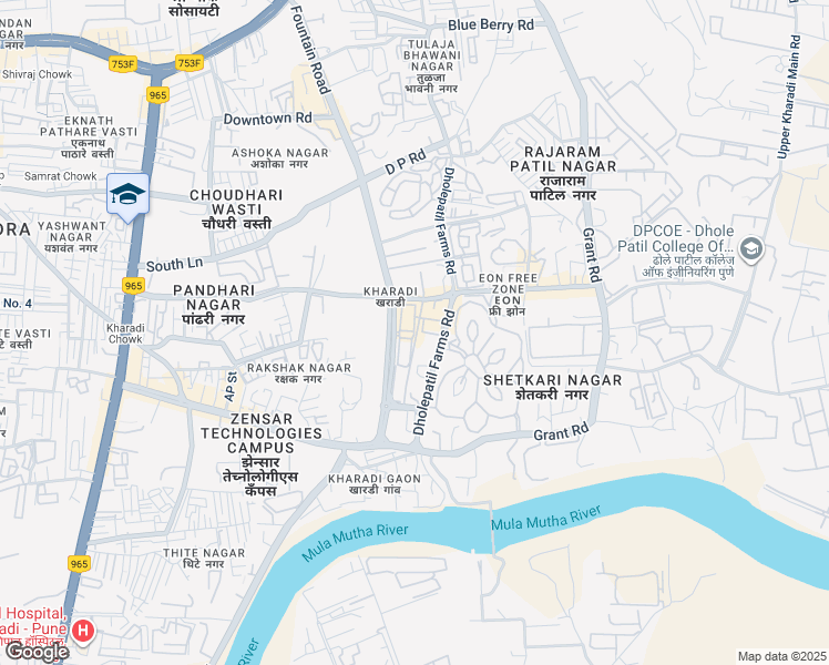 map of restaurants, bars, coffee shops, grocery stores, and more near Dholepatil Farms Road in Pune