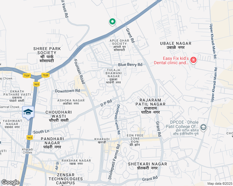map of restaurants, bars, coffee shops, grocery stores, and more near 15 Dholepatil Farms Road in Pune