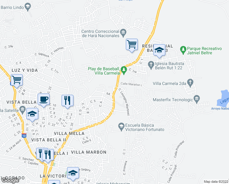 map of restaurants, bars, coffee shops, grocery stores, and more near Ramon Matias Mella in Santo Domingo Norte