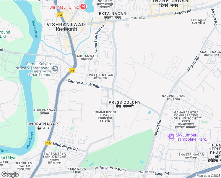 map of restaurants, bars, coffee shops, grocery stores, and more near Yerwada Samrat Ashok Path in Pune