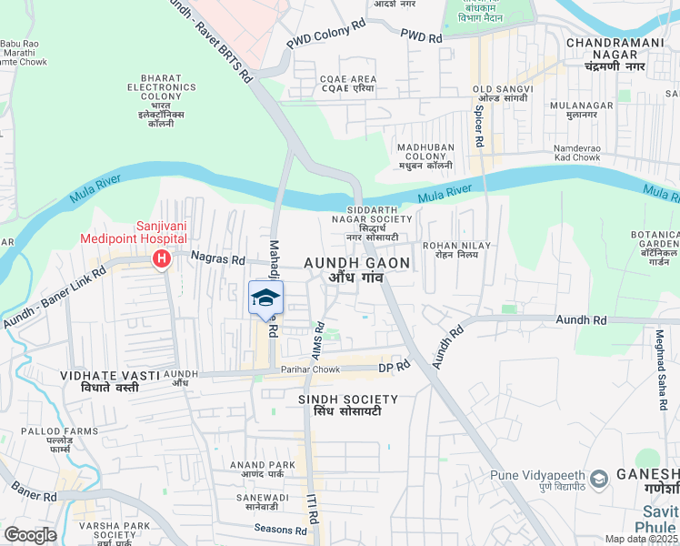 map of restaurants, bars, coffee shops, grocery stores, and more near 25 AIMS Road in Pune