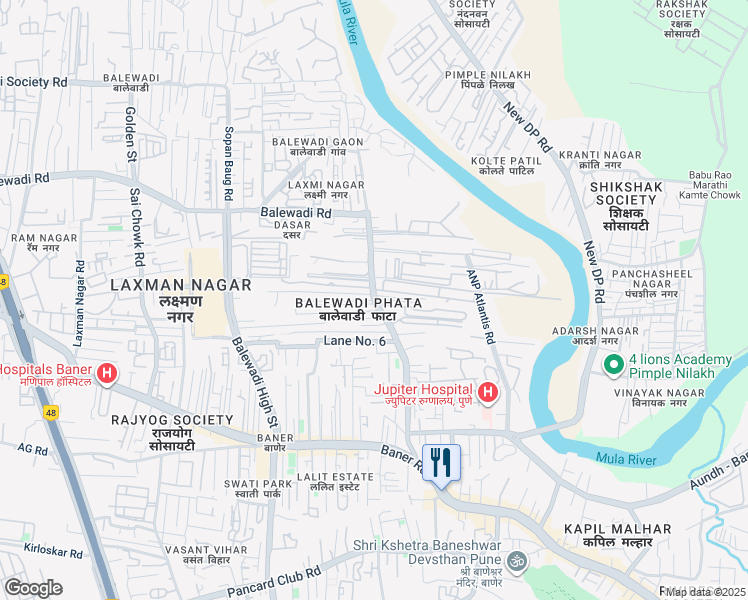 map of restaurants, bars, coffee shops, grocery stores, and more near Baner - Balewadi Road in Pune